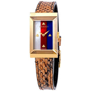 Gucci G-Frame Mother of Pearl Dial Brown Leather Snakeskin Strap Watch For Women - YA147402