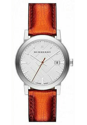 Burberry The City Silver Dial Orange Leather Strap Watch for Women - BU9121
