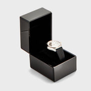 Emporio Armani Zeta Automatic Skeleton Silver Dial Black Leather Strap Watch For Men - AR60018