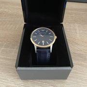 Emporio Armani Renato Analog Blue Dial Black Leather Strap Watch For Men - AR2506