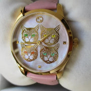 Gucci G Timeless Quartz Mother of Pearl Dial Pink Leather Strap Watch For Women -  YA1264132