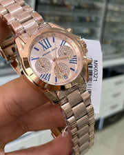 Michael Kors Bradshaw Chronograph Rose Gold Dial Rose Gold Steel Strap Watch For Women - MK6321