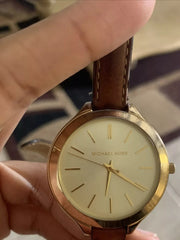 Michael Kors Runway Gold Dial Brown Leather Strap Watch For Women - MK2256