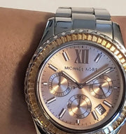 Michael Kors Everest Chronograph Gold Dial Silver Steel Strap Watch For Women - MK5870