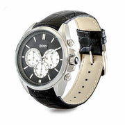 Hugo Boss Driver Chronograph Black Dial Black Leather Strap Watch for Men - 1512879