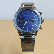 Emporio Armani Mario Chronograph Blue Dial Grey Steel Strap Watch For Men - AR80045