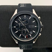 Hugo Boss Velocity Chronograph Black Dial Black Leather Strap Watch for Men - 1513716