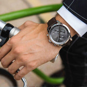 Hugo Boss Grand Prix Chronograph Grey Dial Brown Leather Strap Watch for Men -  1513476