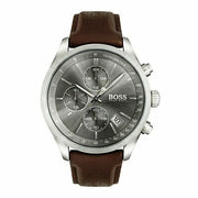 Hugo Boss Grand Prix Chronograph Grey Dial Brown Leather Strap Watch for Men -  1513476