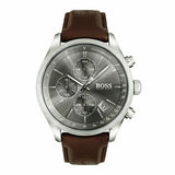 Hugo Boss Grand Prix Chronograph Grey Dial Brown Leather Strap Watch for Men - 1513476
