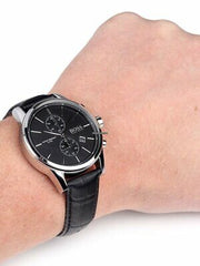 Hugo Boss Jet Chronograph Black Dial Black Leather Strap Watch for Men - 1513279