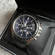 Hugo Boss Driver Sport Chronograph Blue Dial Black Leather Strap Watch for Men - 1513077