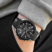 Hugo Boss Velocity Chronograph Black Dial Black Leather Strap Watch for Men - 1513716