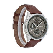 Hugo Boss Grand Prix Chronograph Grey Dial Brown Leather Strap Watch for Men -  1513476