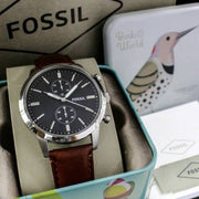 Fossil Townsman Chronograph Black Dial Brown Leather Strap Watch for Men  - FS5280