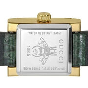 Gucci G Frame Double Mother of Pearl Dial Green Leather Strap Watch For Women - YA128525