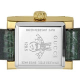 Gucci G Frame Double Mother of Pearl Dial Green Leather Strap Watch For Women - YA128525