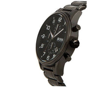 Hugo Boss Aeroliner Chronograph Black Dial Black Steel Strap Watch for Men - 1513180