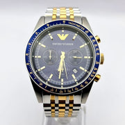 Emporio Armani Tazio Chronograph Blue Dial Two Tone Stainless Steel Watch For Men - AR6088