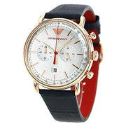 Emporio Armani Aviator Silver Dial Blue Leather Strap Watch For Men - AR11123