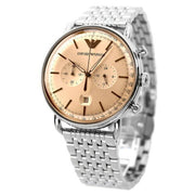 Emporio Armani Aviator Chronograph Beige Dial Silver Steel Strap Watch For Men - AR11239