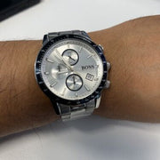 Hugo Boss Rafale Competitive Sport Chronograph Silver Dial Silver Steel Strap Watch for Men - 1513511