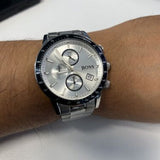 Hugo Boss Rafale Competitive Sport Chronograph Silver Dial Silver Steel Strap Watch for Men - 1513511