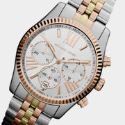 Michael Kors Lexington Chronograph Silver Dial Two Tone Steel Strap Watch for Women - MK5735