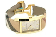 Burberry Pioneer Champagne Dial Haymarket Beige Leather Strap Watch for Women - BU9407