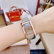 Burberry The Pioneer Rose Gold Dial Haymarket Brown Leather Strap Watch for Women - BU9408