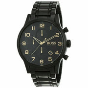 Hugo Boss Aeroliner Chronograph Black Dial Black Steel Strap Watch for Men - 1513275