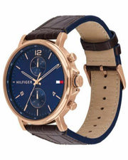 Tommy Hilfiger Daniel Blue Dial Brown Leather Strap Watch for Men - 1710418