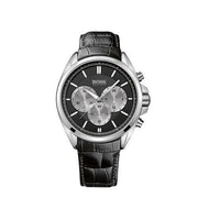 Hugo Boss Driver Chronograph Black Dial Black Leather Strap Watch for Men - 1512879