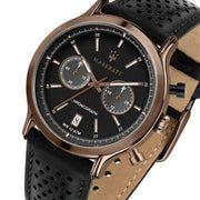 Maserati Legend Chronograph Black Dial Black Leather Strap Watch For Men - R8871638001
