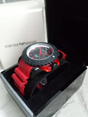 Emporio Armani Sportivo Quartz Black Dial Red Rubber Strap Watch For Men - AR6101