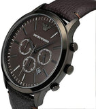 Emporio Armani Sportivo Chronograph Black Dial Brown Leather Strap Watch For Men - AR2462