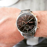 Hugo Boss Grand Prix Chronograph Black Dial Two Tone Steel Strap Watch for Men - 1513473