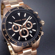 Michael Kors Layton Chronograph Black Dial Rose Gold Steel Strap Watch For Men - MK8824
