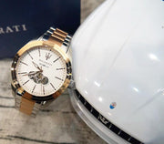 Maserati Traguardo Automatic White Dial Two Tone Steel Strap Watch For Men - R8823112001
