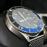Hugo Boss Ocean Edition Chronograph Black Dial Silver Mesh Strap Watch for Men - 1513742