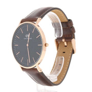 Daniel Wellington Bristol Black Dial Brown Leather Strap Watch For Men - DW00100125