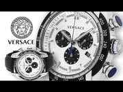 Versace V-Ray Quartz Silver Dial Black Leather Strap Watch for Men - VDB010014