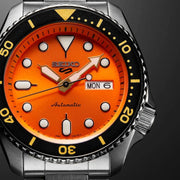 Seiko 5 Sports Automatic Orange Dial Silver Steel Strap Watch For Men - SRPD59K1