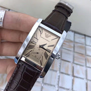 Emporio Armani Classic Beige Dial Brown Leather Strap Watch For Men - AR0154