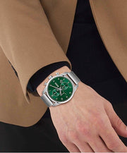 Hugo Boss Skymaster Chronograph Green Dial Silver Mesh Bracelet Watch for Men - 1513938