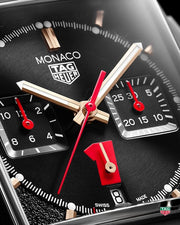Tag Heuer Monaco Automatic Chronograph Black Dial Black Leather Strap Watch for Men - CBL2180.FC6497
