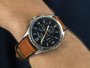 Fossil Forrester Chronograph Blue Dial Brown Leather Strap Watch for Men -  S5607