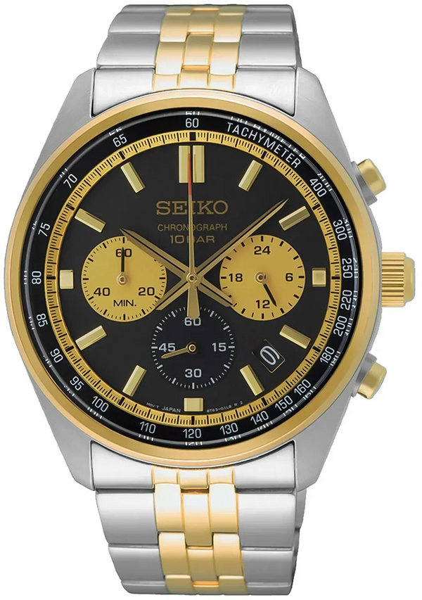Seiko Sport Chronograph Black Dial Two Tone Steel Strap Watch for Men - SSB430P1