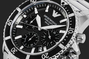 Emporio Armani World Explorer Black Dial Silver Steel Strap Watch for Men - AR11739