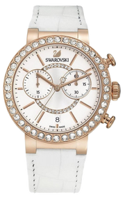 Swarovski Citra Sphere Chrono White Dial White Leather Strap Watch for Women - 5080602